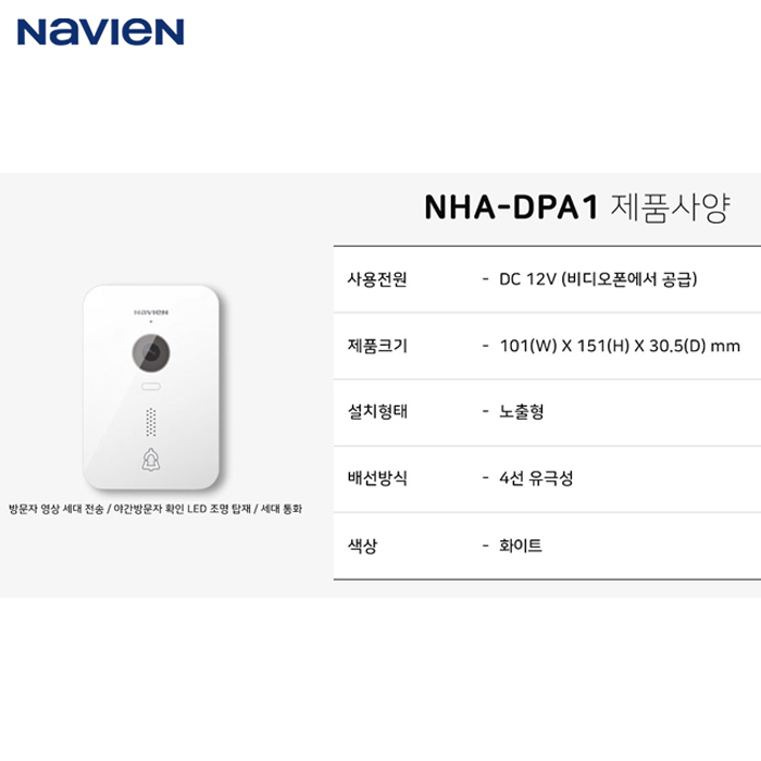 경동 아날로그 SAP310-2H 화이트/ NHA-DPA1 화이트 (4선식,7인치)